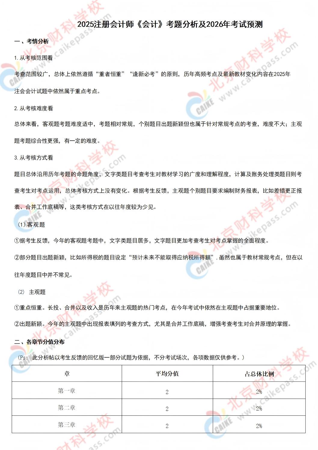 2025年注会《会计》考题分析及2026年考试预测
